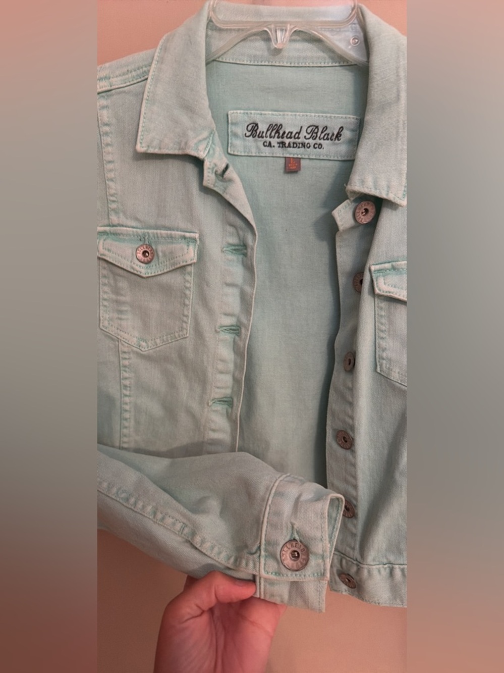 Bullhead Mint Green Denim Jacket - Women's Cropped Trucker - Picture 3 of 4